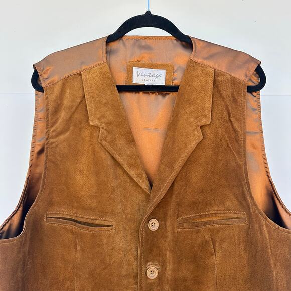 Vintage Leather Suede Vest Big & Tall Tan 2XL XXL Western Cowboy Camel - Picture 6 of 8